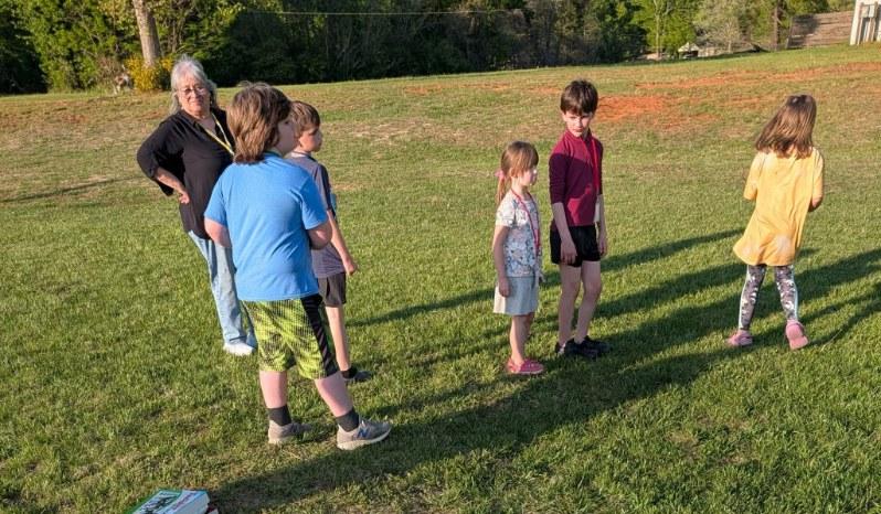 Kids lined up for outdoor games